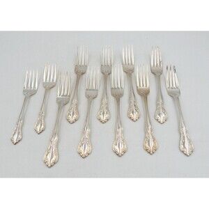 Silver Plated Dinner Dessert Forks Japan Scroll Set of 12 Vintage